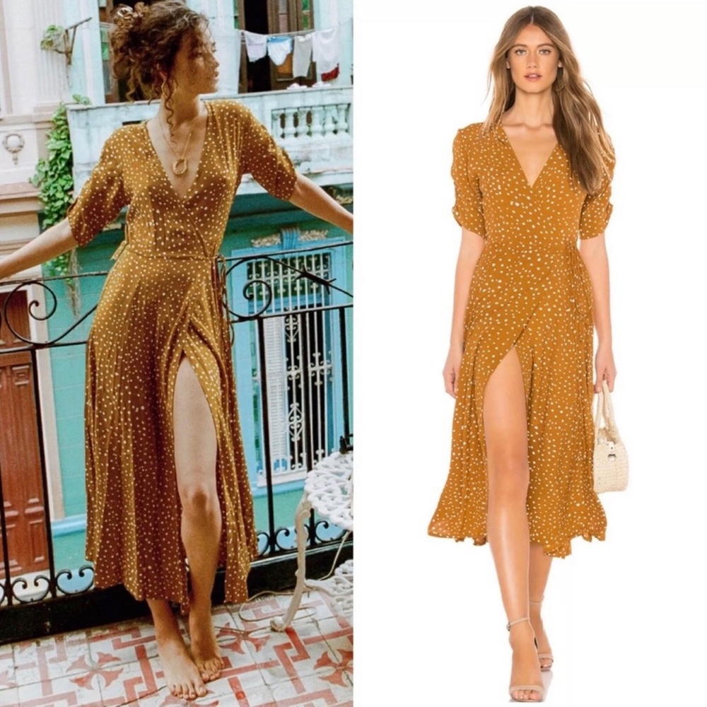 Faithfull The Brand Chiara Caramel Noel Wrap Dress